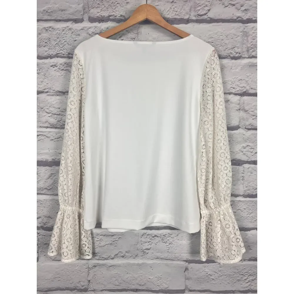 Banana Republic Womens‎ M Feminine Romantic Fairycore Preppy Lace Sleeve Blouse
